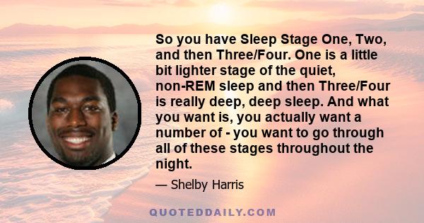 So you have Sleep Stage One, Two, and then Three/Four. One is a little bit lighter stage of the quiet, non-REM sleep and then Three/Four is really deep, deep sleep. And what you want is, you actually want a number of -