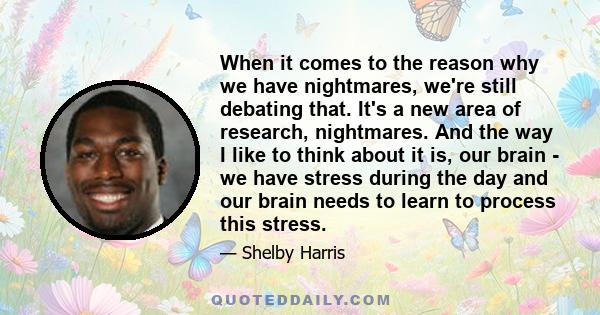 When it comes to the reason why we have nightmares, we're still debating that. It's a new area of research, nightmares. And the way I like to think about it is, our brain - we have stress during the day and our brain