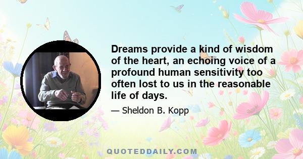 Dreams provide a kind of wisdom of the heart, an echoing voice of a profound human sensitivity too often lost to us in the reasonable life of days.