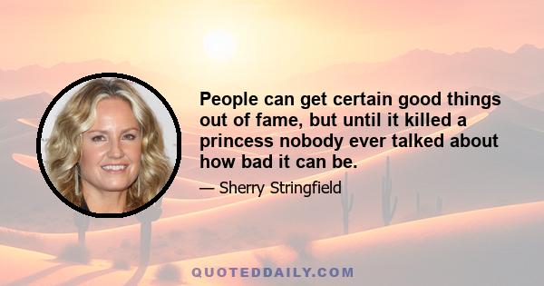 People can get certain good things out of fame, but until it killed a princess nobody ever talked about how bad it can be.