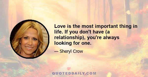 Love is the most important thing in life. If you don't have (a relationship), you're always looking for one.