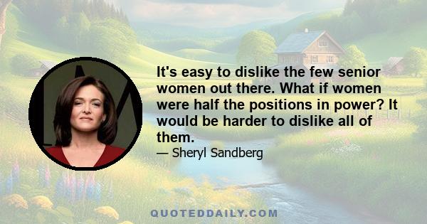 It's easy to dislike the few senior women out there. What if women were half the positions in power? It would be harder to dislike all of them.