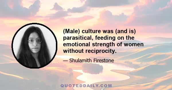 (Male) culture was (and is) parasitical, feeding on the emotional strength of women without reciprocity.