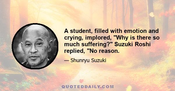 A student, filled with emotion and crying, implored, Why is there so much suffering? Suzuki Roshi replied, No reason.