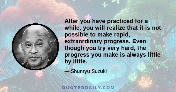 After you have practiced for a while, you will realize that it is not possible to make rapid, extraordinary progress. Even though you try very hard, the progress you make is always little by little.