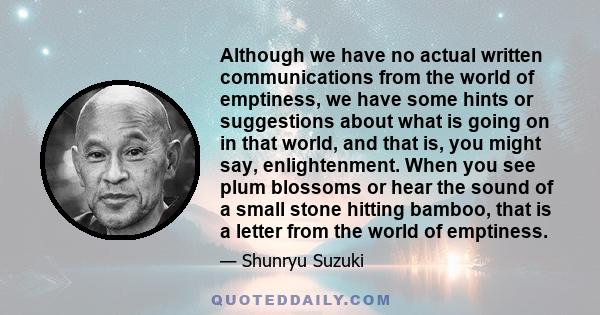 Although we have no actual written communications from the world of emptiness, we have some hints or suggestions about what is going on in that world, and that is, you might say, enlightenment. When you see plum