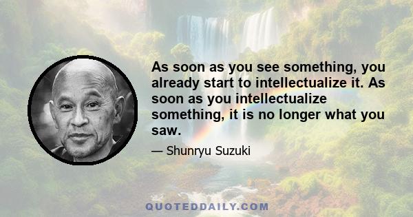 As soon as you see something, you already start to intellectualize it. As soon as you intellectualize something, it is no longer what you saw.