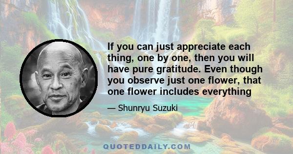 If you can just appreciate each thing, one by one, then you will have pure gratitude. Even though you observe just one flower, that one flower includes everything