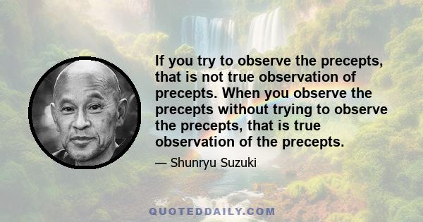 If you try to observe the precepts, that is not true observation of precepts. When you observe the precepts without trying to observe the precepts, that is true observation of the precepts.