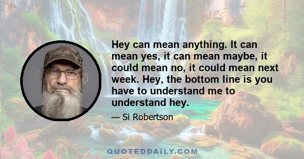 Hey can mean anything. It can mean yes, it can mean maybe, it could mean no, it could mean next week. Hey, the bottom line is you have to understand me to understand hey.