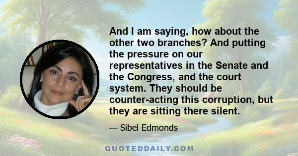 And I am saying, how about the other two branches? And putting the pressure on our representatives in the Senate and the Congress, and the court system. They should be counter-acting this corruption, but they are