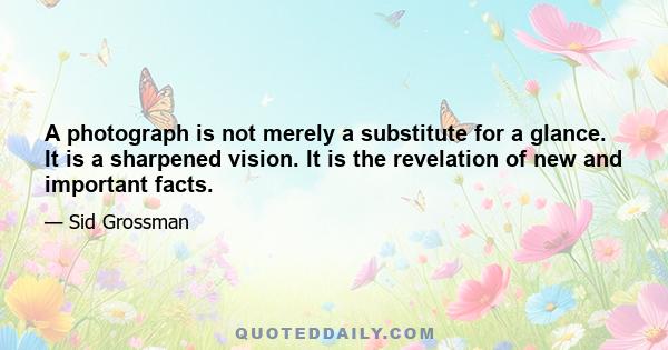 A photograph is not merely a substitute for a glance. It is a sharpened vision. It is the revelation of new and important facts.