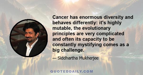 Cancer has enormous diversity and behaves differently: it's highly mutable, the evolutionary principles are very complicated and often its capacity to be constantly mystifying comes as a big challenge.