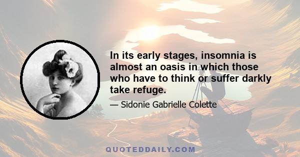 In its early stages, insomnia is almost an oasis in which those who have to think or suffer darkly take refuge.