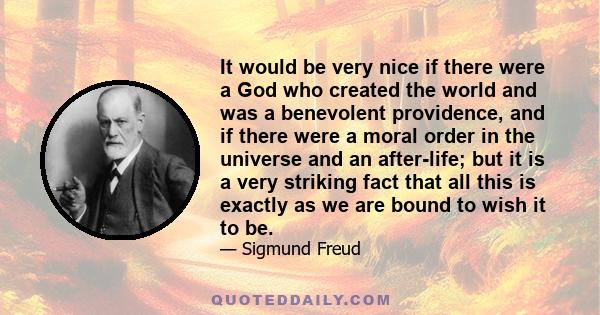 It would be very nice if there were a God who created the world and was a benevolent providence, and if there were a moral order in the universe and an after-life; but it is a very striking fact that all this is exactly 