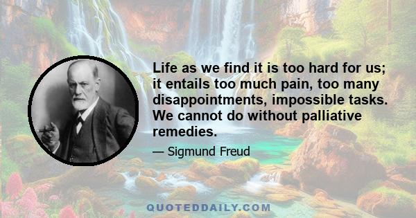 Life as we find it is too hard for us; it entails too much pain, too many disappointments, impossible tasks. We cannot do without palliative remedies.