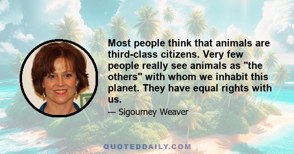 Most people think that animals are third-class citizens. Very few people really see animals as the others with whom we inhabit this planet. They have equal rights with us.