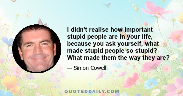 I didn't realise how important stupid people are in your life, because you ask yourself, what made stupid people so stupid? What made them the way they are?