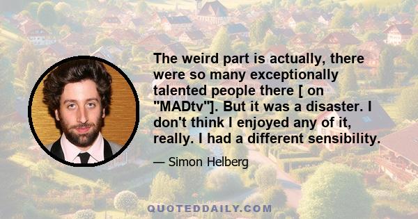 The weird part is actually, there were so many exceptionally talented people there [ on MADtv]. But it was a disaster. I don't think I enjoyed any of it, really. I had a different sensibility.