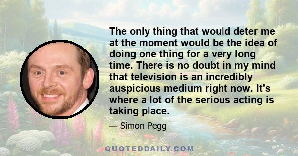 The only thing that would deter me at the moment would be the idea of doing one thing for a very long time. There is no doubt in my mind that television is an incredibly auspicious medium right now. It's where a lot of