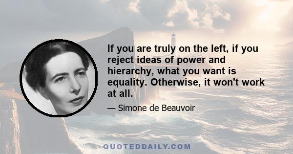 If you are truly on the left, if you reject ideas of power and hierarchy, what you want is equality. Otherwise, it won't work at all.