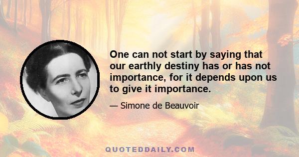 One can not start by saying that our earthly destiny has or has not importance, for it depends upon us to give it importance.