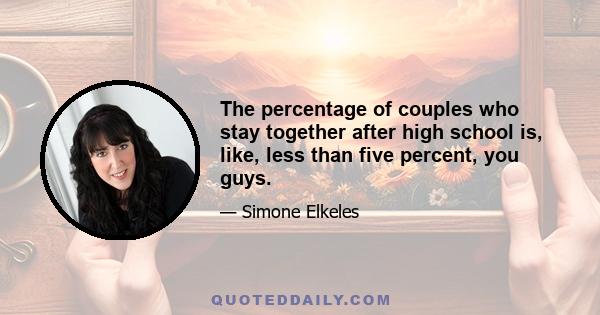 The percentage of couples who stay together after high school is, like, less than five percent, you guys.