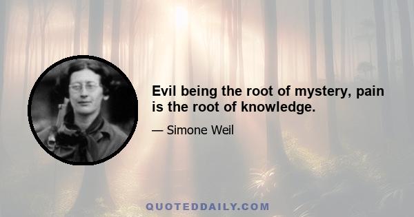 Evil being the root of mystery, pain is the root of knowledge.