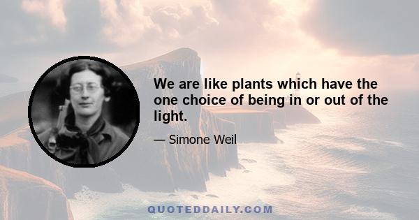 We are like plants which have the one choice of being in or out of the light.