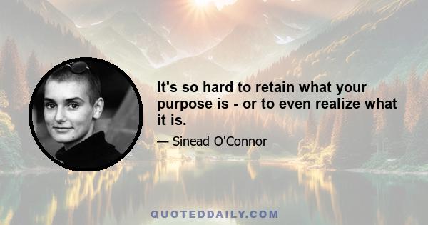 It's so hard to retain what your purpose is - or to even realize what it is.