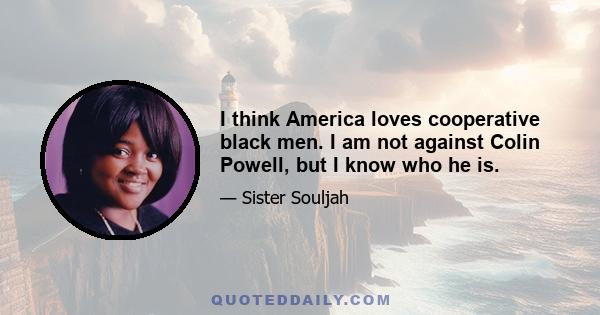 I think America loves cooperative black men. I am not against Colin Powell, but I know who he is.