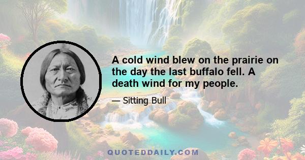 A cold wind blew on the prairie on the day the last buffalo fell. A death wind for my people.