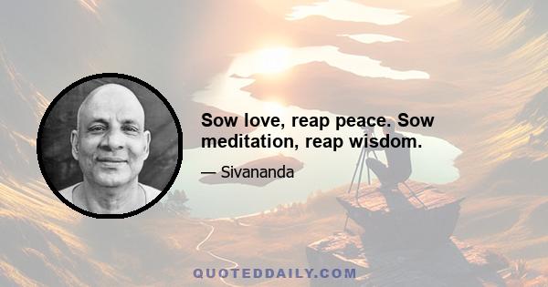 Sow love, reap peace. Sow meditation, reap wisdom.