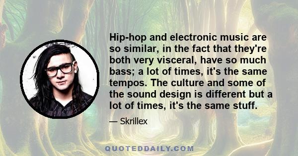 Hip-hop and electronic music are so similar, in the fact that they're both very visceral, have so much bass; a lot of times, it's the same tempos. The culture and some of the sound design is different but a lot of