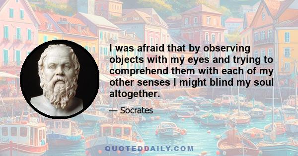 I was afraid that by observing objects with my eyes and trying to comprehend them with each of my other senses I might blind my soul altogether.