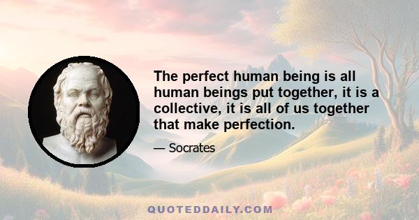 The perfect human being is all human beings put together, it is a collective, it is all of us together that make perfection.