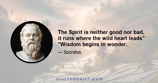 The Spirit is neither good nor bad, it runs where the wild heart leads Wisdom begins in wonder.