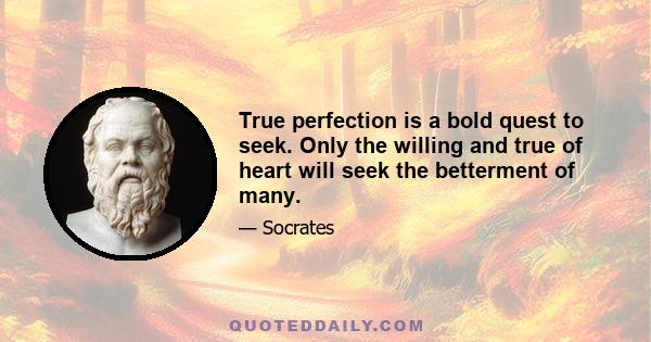 True perfection is a bold quest to seek. Only the willing and true of heart will seek the betterment of many.