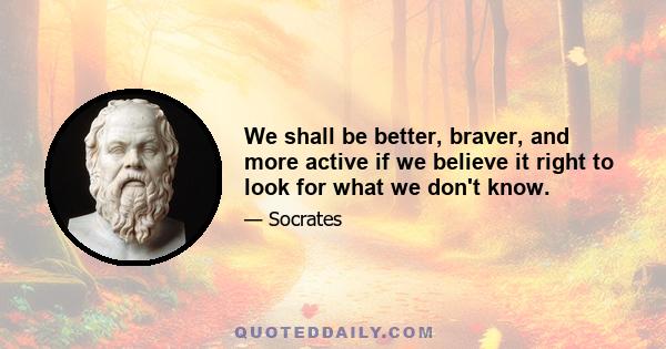 We shall be better, braver, and more active if we believe it right to look for what we don't know.