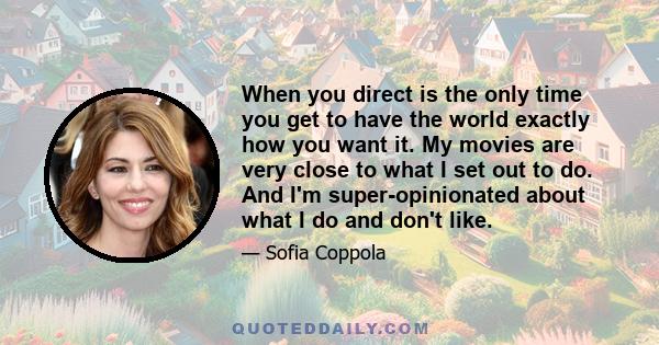 When you direct is the only time you get to have the world exactly how you want it. My movies are very close to what I set out to do. And I'm super-opinionated about what I do and don't like.