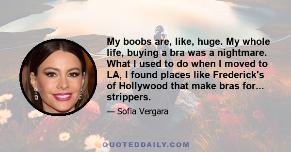 My boobs are, like, huge. My whole life, buying a bra was a nightmare. What I used to do when I moved to LA, I found places like Frederick's of Hollywood that make bras for... strippers.