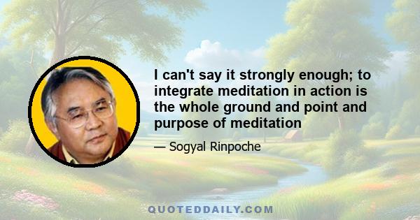 I can't say it strongly enough; to integrate meditation in action is the whole ground and point and purpose of meditation