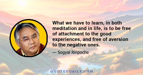 What we have to learn, in both meditation and in life, is to be free of attachment to the good experiences, and free of aversion to the negative ones.