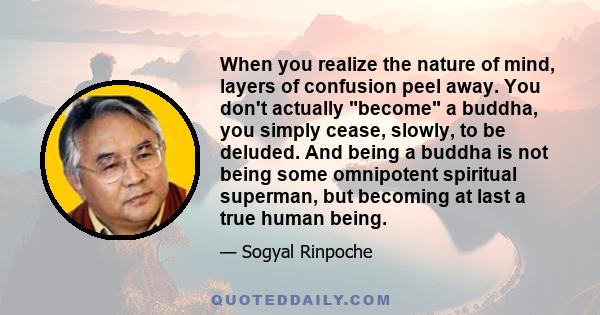 When you realize the nature of mind, layers of confusion peel away. You don't actually become a buddha, you simply cease, slowly, to be deluded. And being a buddha is not being some omnipotent spiritual superman, but