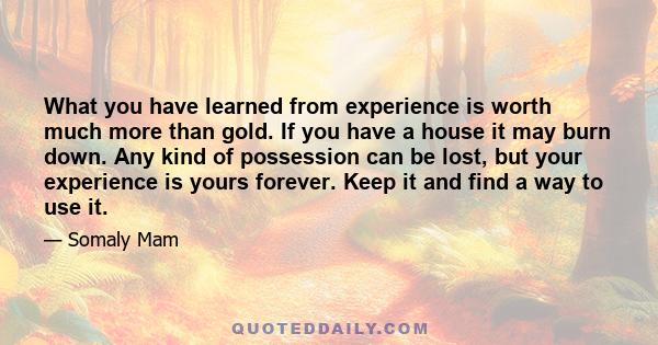 What you have learned from experience is worth much more than gold. If you have a house it may burn down. Any kind of possession can be lost, but your experience is yours forever. Keep it and find a way to use it.