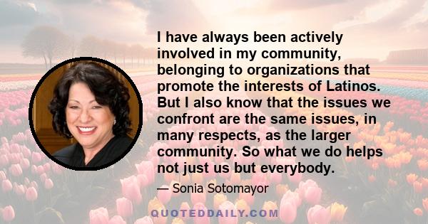 I have always been actively involved in my community, belonging to organizations that promote the interests of Latinos. But I also know that the issues we confront are the same issues, in many respects, as the larger