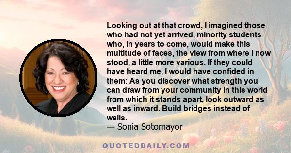 Looking out at that crowd, I imagined those who had not yet arrived, minority students who, in years to come, would make this multitude of faces, the view from where I now stood, a little more various. If they could