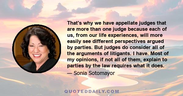 That's why we have appellate judges that are more than one judge because each of us, from our life experiences, will more easily see different perspectives argued by parties. But judges do consider all of the arguments