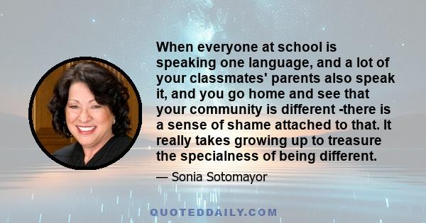 When everyone at school is speaking one language, and a lot of your classmates' parents also speak it, and you go home and see that your community is different -there is a sense of shame attached to that. It really