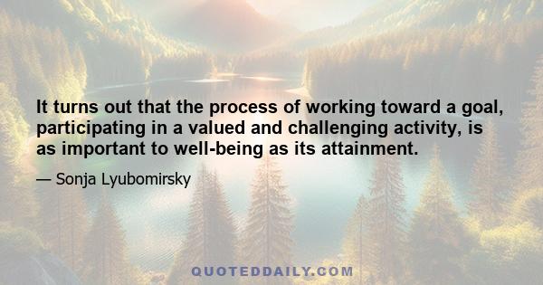 It turns out that the process of working toward a goal, participating in a valued and challenging activity, is as important to well-being as its attainment.